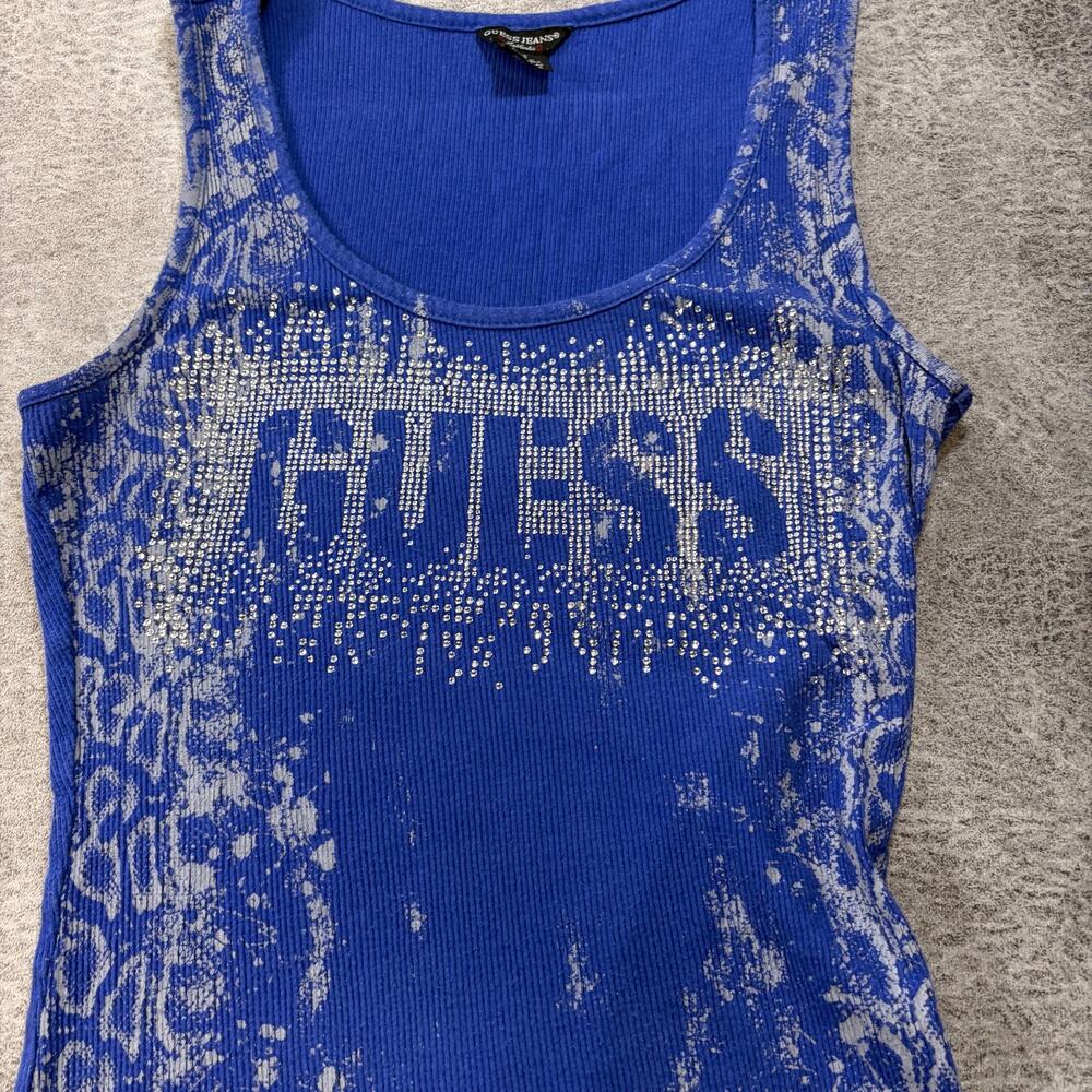 Vintage Guess Rhinestone Ribbed Tank Top - Picture 2 of 6